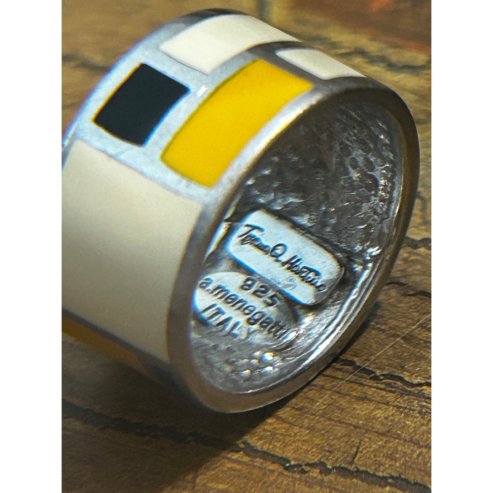 A. Menegatti Tiziana Redavid 925 Silver Mondrian Enamel Ring Italy Geometric - Picture 7 of 8